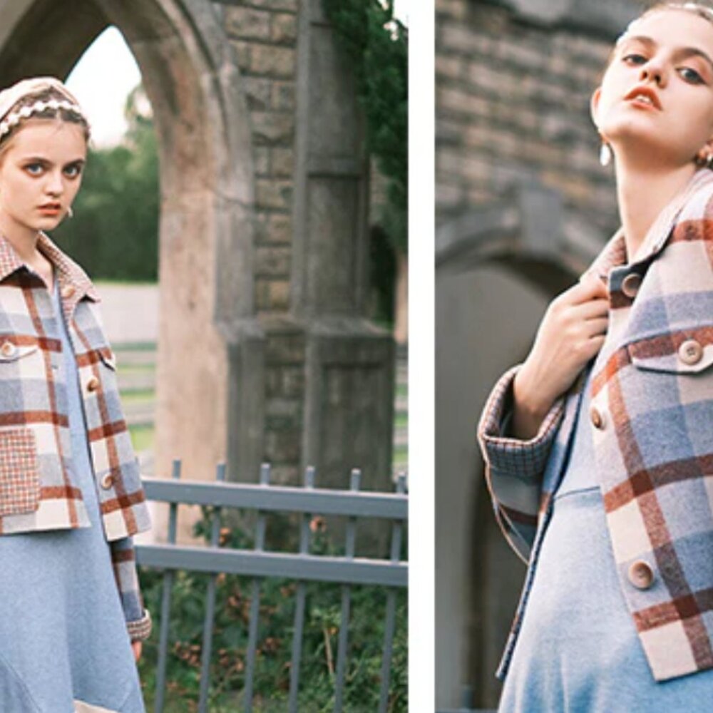 Petite Studio Blue Plaid Stockholm Wool Jacket